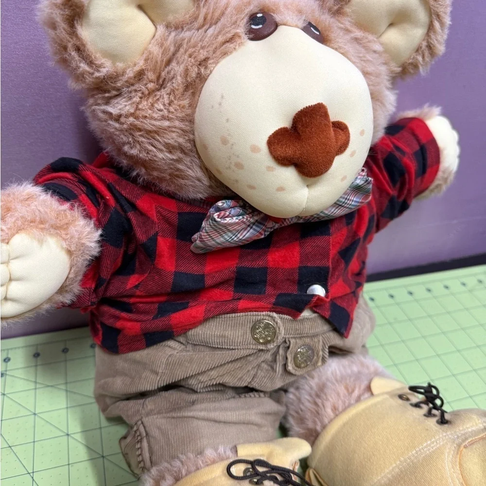 Vintage FURSKINS Red and Black Plaid Stuffed Teddy Bear